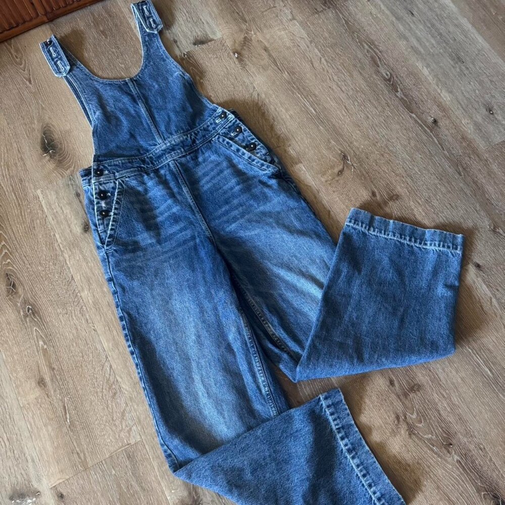 Rebecca Taylor La Vie Blue Denim Wide Leg Overalls Jumpsuit Size Small